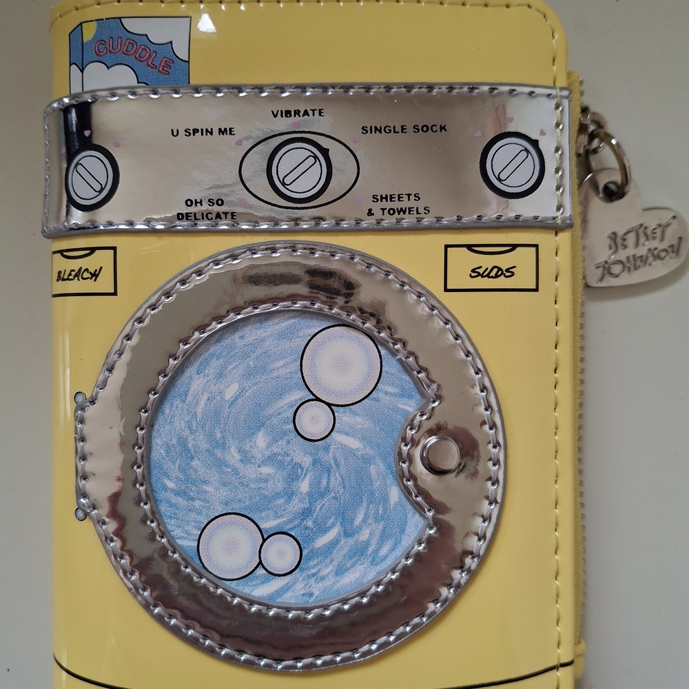 Betsey Johnson Yellow Washing Machine Wallet with Silver Accents